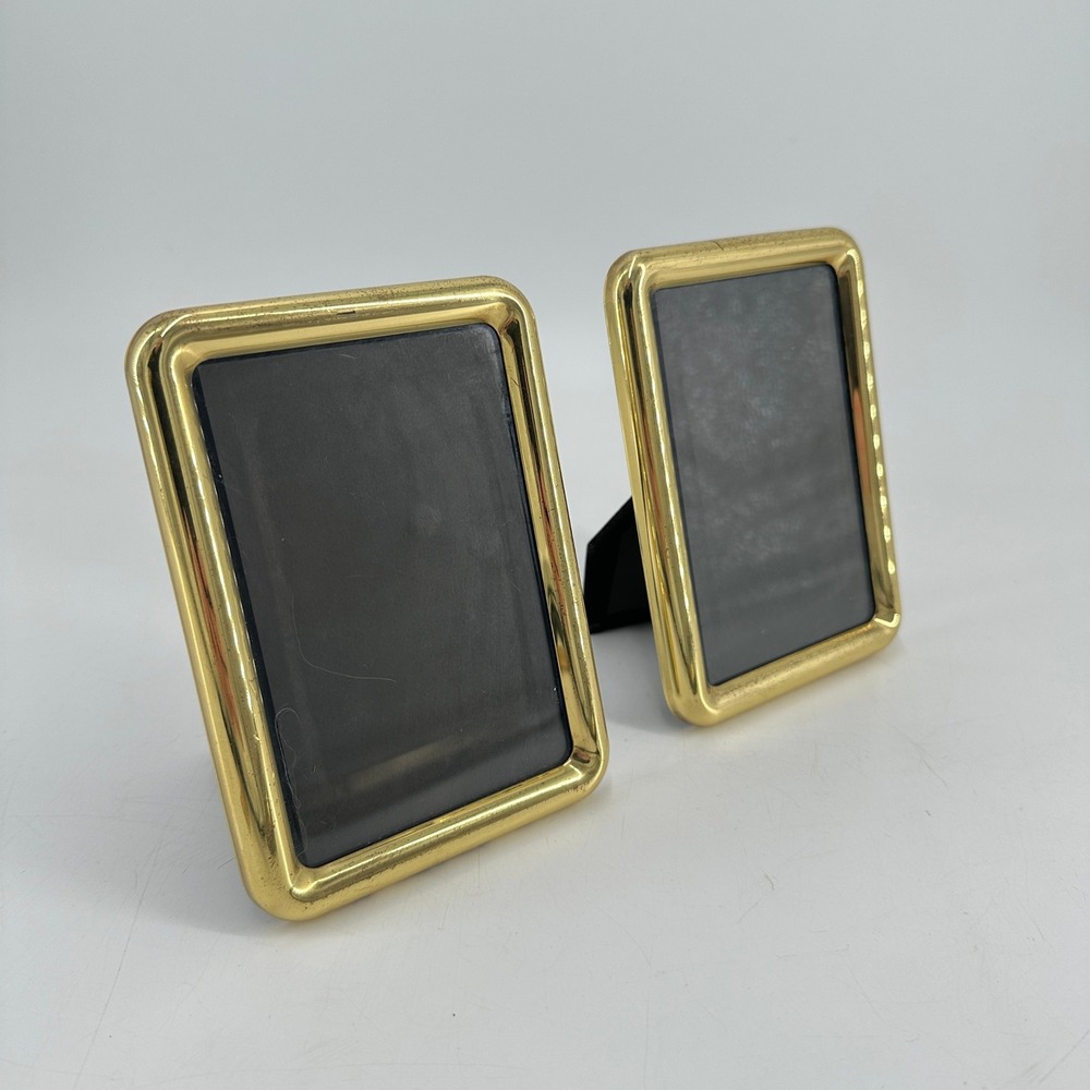 Fetco Gold Tone Metal Picture Frames Set of 2 Rounded Polished Tabletop Decor